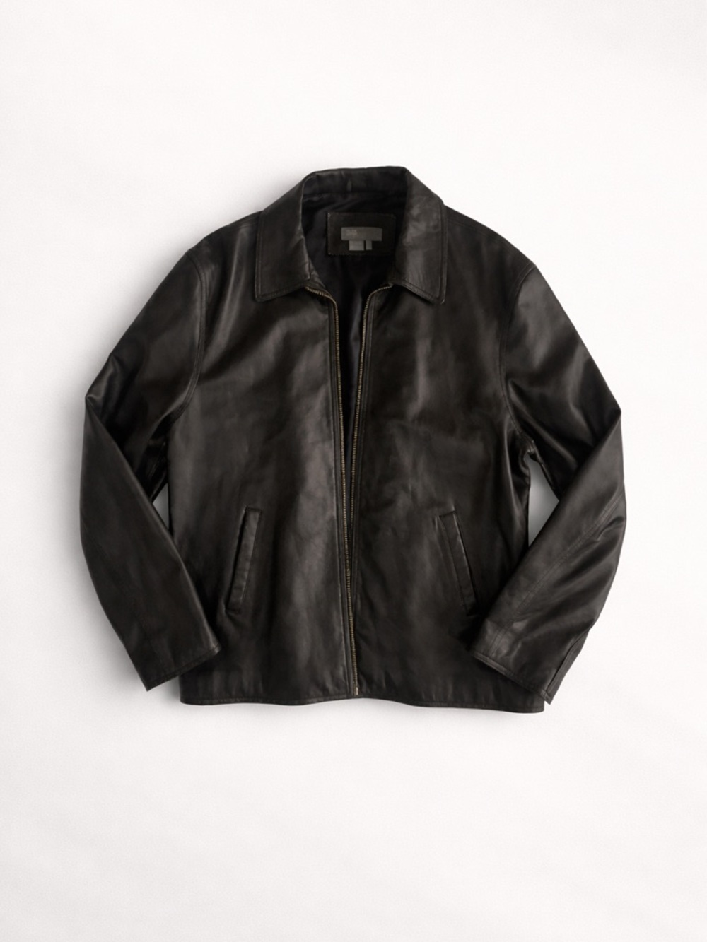 ZARA men’s 100% Leather Black Jacket Minimal Luxe Zip Moto Classic Pockets - Picture 2 of 5